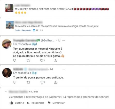 Comentários racistas sobre o mural de Criola compartilhados nas redes sociais e nas páginas de veículos jornalísticos