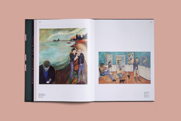 Livro "20 em 2020" aberto, com duas pinturas ilustradas, uma em cada página