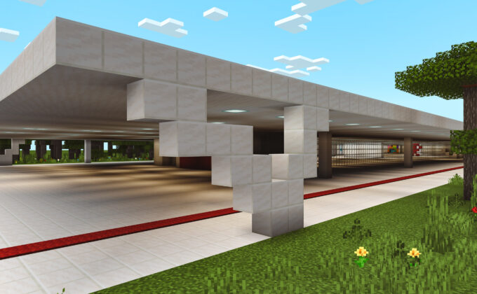 Área externa do MAM SP recriada no Minecraft. Foto: Divulgação.