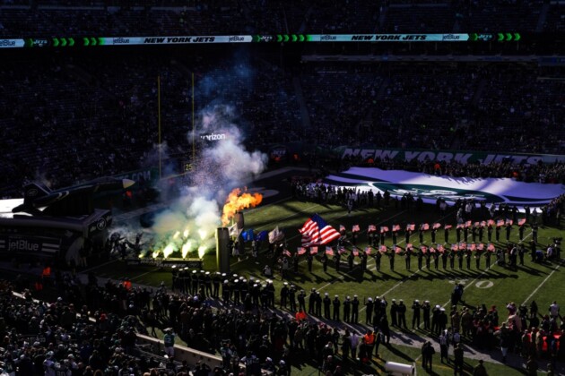 November is Salute to Service month in the National Football League. Since 2011, the NFL has donated over $34 million to charities that support injured American servicemen. Also since 2011, the NFL has earned approximately $94 billion, which means the amount distributed in support of the military is approximately .03% of the NFL’s total revenues. Salute to Service stemmed from an initiative by the Pentagon to boost waning recruitment for the unpopular wars, and since 2009, the Pentagon has given at least $12.2 million to the NFL for propaganda. Senator John McCain conducted an investigation into the practice and released this statement with a detailed report of his findings: “Americans across the country should be deeply disappoint- ed that many of the ceremonies honoring troops at professional sporting events are not actually being conducted out of a sense of patriotism, but for profit in the form of millions in taxpayer dollars going from the Department of Defense to wealthy pro sports franchises. Fans should have confidence that their hometown heroes are being honored because of their honorable military service, not as a marketing ploy.” Meadowlands, New Jersey. USA. 2018