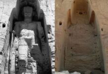 Os Budas de Bamiyan, no Afeganistão, foram destruídos pelo Talibã há 20 anos. Foto: Reprodução The Art Newspaper