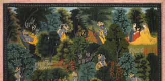 Uma pintura em miniatura ilustrando uma cena do "Gita Govinda". Crédito: Reprodução Museu de Arte de Cleveland.