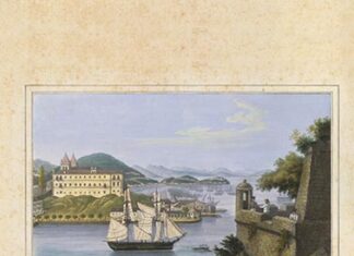 Litografia da vista de S. Sebastião do Rio de Janeiro, tirada das Ilha das Cobras, Alemanha, séc. 19. Crédito: Fundação